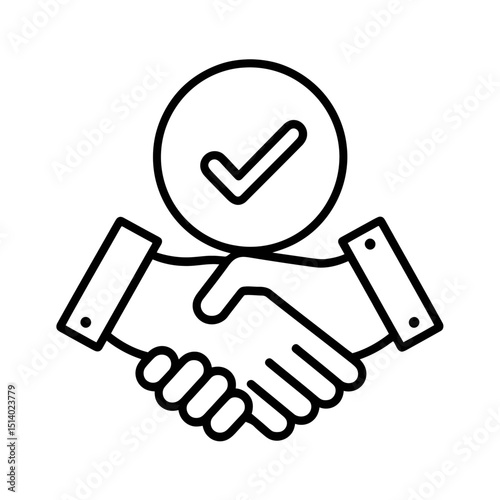 A handshake icon symbolizes agreement or collaboration, accompanied by a check mark in a circle indicating approval or success