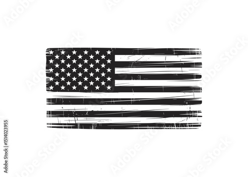 Distressed American Flag Vector Illustration in Black and White