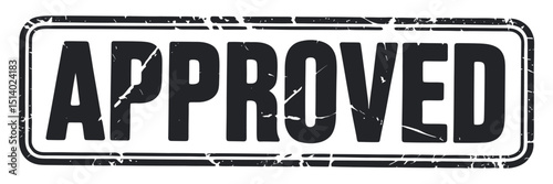 Distressed Black Approved Stamp with Rounded Corners and Double Border Indicating Validation Authorization and Acceptance on a White Background for Official Use