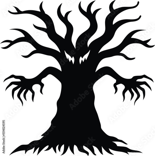 Silhouetted Spooky Tree With Evil Eyes and Creepy Branches a Haunting Image of Halloween and Supernatural Forces