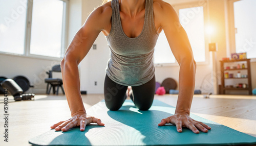 Determined trans woman exercising in airy gym, strength and focus