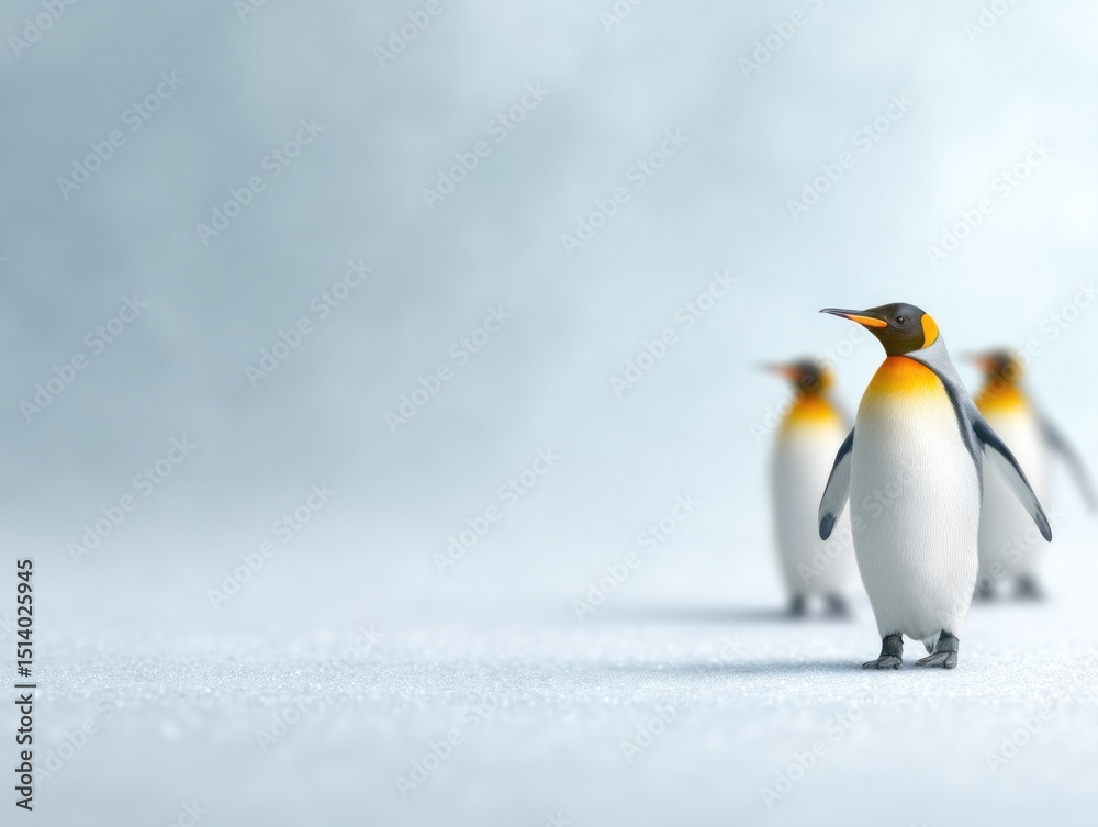Fototapeta premium Penguins Walking on Snowy Plain
