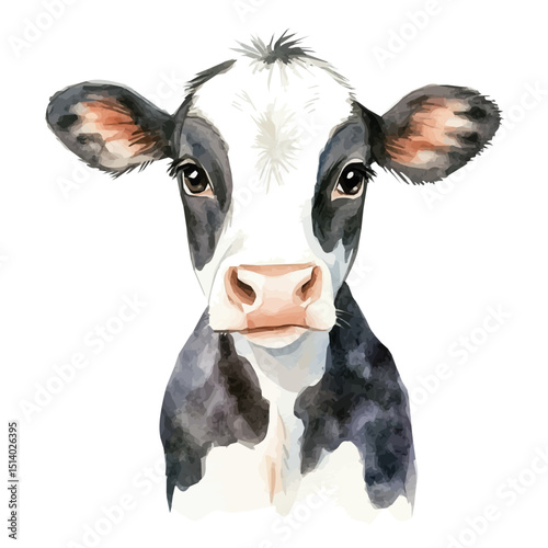 My Watercolor illustration, illustration, cows portrait painting isolated on a white background, illustration, AI painting design, vector illustration set, eps format