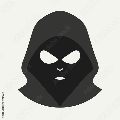Abstract hooded figure with menacing face in minimalist style  