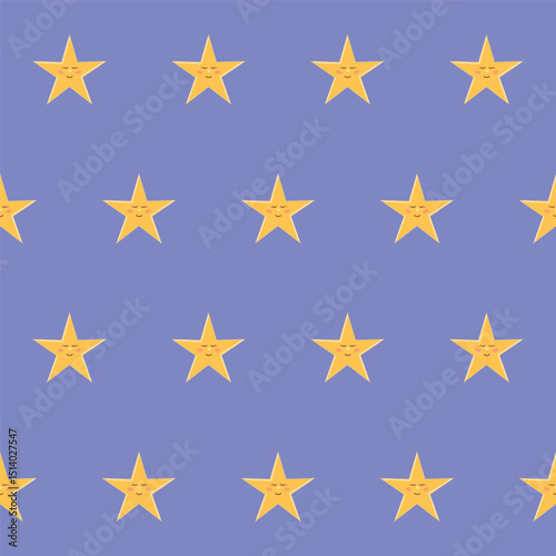 Funny Cute Cartoon Star Seamless Pattern Background. Positive Bright Kid Textile Fabric Print. Birthday Party  Gift Wrapping Paper. Star Baby Nursery Wallpaper design. 