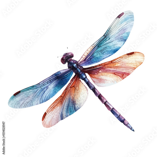 My Watercolor illustration, dragonfly painting isolated on a white background, illustration, AI painting design, vector illustration set, eps format	