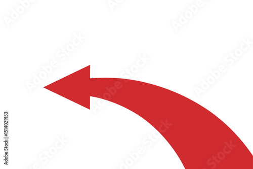 Curved Red Arrow Pointing Left on White Background Directional Sign Navigation Symbol Guidance Choice Decision Making Wayfinding Signage and Graphic Element