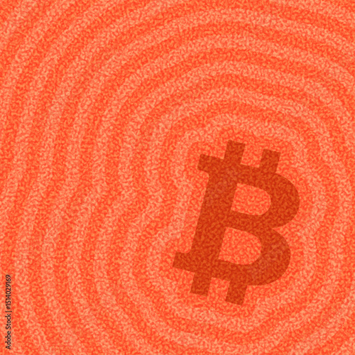 Vector illustration of a faint red bitcoin icon blending into textured red concentric ripple waves with a soft gradient effect.