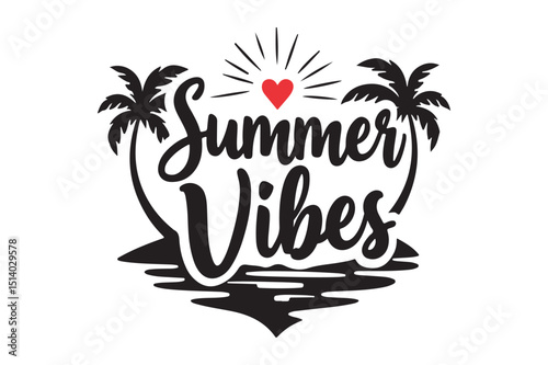 Summer Vibes SVG Heart Island Palm Tree Ocean Graphic Clipart photo