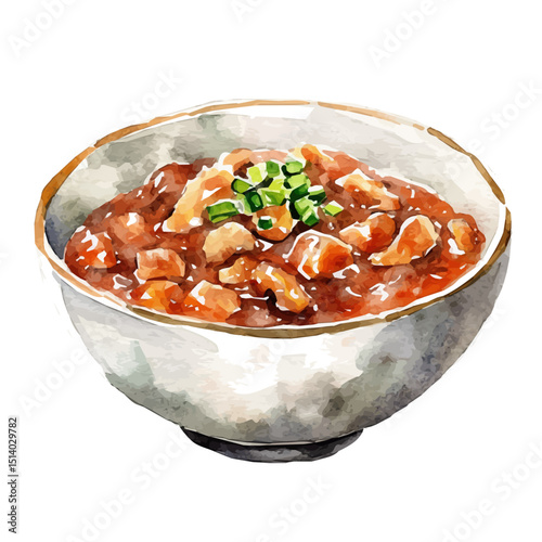 My Watercolor illustration, illustration fermented bean paste bowl painting isolated on a white background, illustration, AI painting design, vector illustration set, eps format	