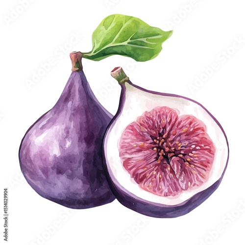 My Watercolor illustration, illustration fig painting isolated on a white background, illustration, AI painting design, vector illustration set, eps format	
