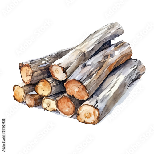 My Watercolor illustration, illustration firewood painting isolated on a white background, illustration, AI painting design, vector illustration set, eps format	