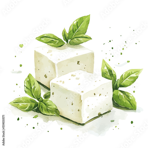 My Watercolor illustration, illustration feta cheese painting isolated on a white background, illustration, AI painting design, vector illustration set, eps format	