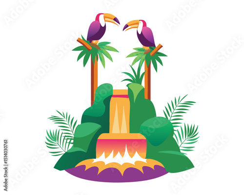 tropical island with palms with birds vector