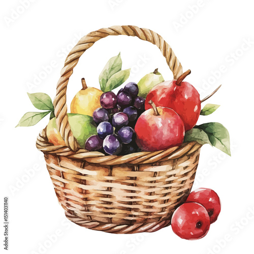 My Watercolor illustration, illustration fruit basket painting isolated on a white background, illustration, AI painting design, vector illustration set, eps format	