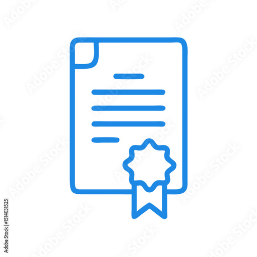 Certificate document with award ribbon in simple line art style  