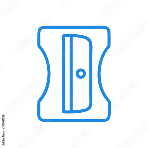 Blue pencil sharpener icon in minimalist outline style  