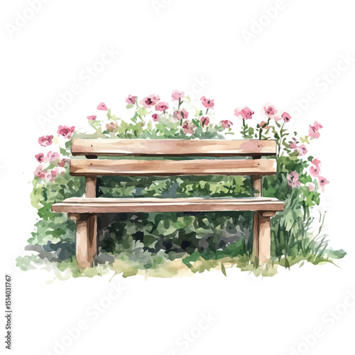 My Watercolor illustration, illustration garden bench painting isolated on a white background, illustration, AI painting design, vector illustration set, eps format	