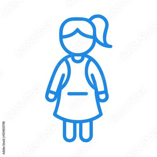 Simple outline of a girl standing with a ponytail and apron  