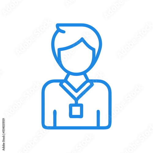 Simple line drawing of a male figure wearing a badge  