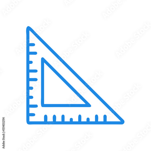 Triangle ruler in blue line art style for measurements and design  