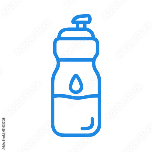 Water bottle with pump top in simple blue line art style  