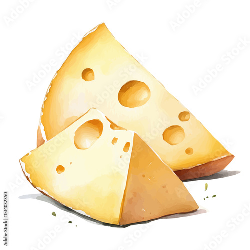 My Watercolor illustration, illustration gouda cheese painting isolated on a white background, illustration, AI painting design, vector illustration set, eps format	
