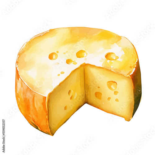 My Watercolor illustration, illustration gouda cheese painting isolated on a white background, illustration, AI painting design, vector illustration set, eps format	