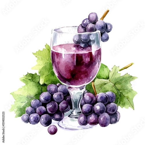My Watercolor illustration, illustration grape juice painting isolated on a white background, illustration, AI painting design, vector illustration set, eps format	