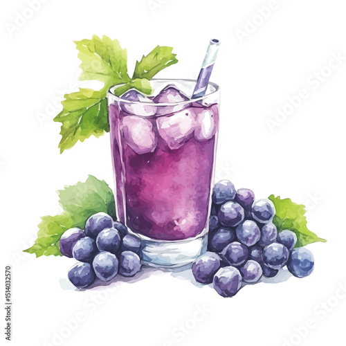 My Watercolor illustration, illustration grape juice painting isolated on a white background, illustration, AI painting design, vector illustration set, eps format	