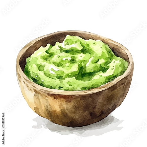 My Watercolor illustration, illustration guacamole dip painting isolated on a white background, illustration, AI painting design, vector illustration set, eps format	