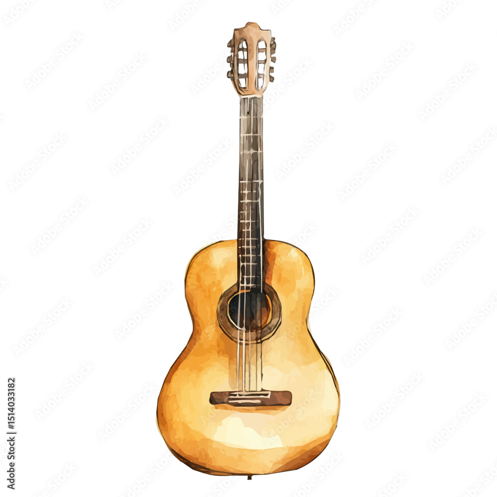Naklejka premium My Watercolor illustration, illustration guitar painting isolated on a white background, illustration, AI painting design, vector illustration set, eps format