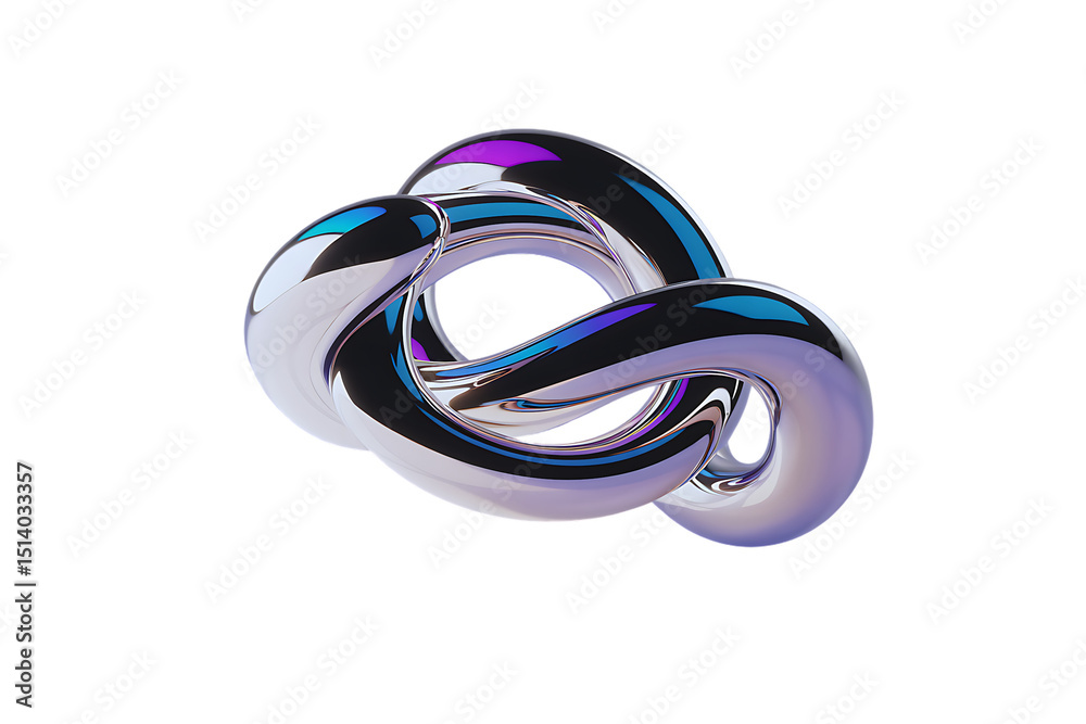 Fototapeta premium Abstract Chrome Knot with Iridescent Reflections on Transparent Background