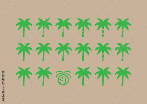 Green Palm Tree Silhouettes Pattern on Tan Background with Unique Designs