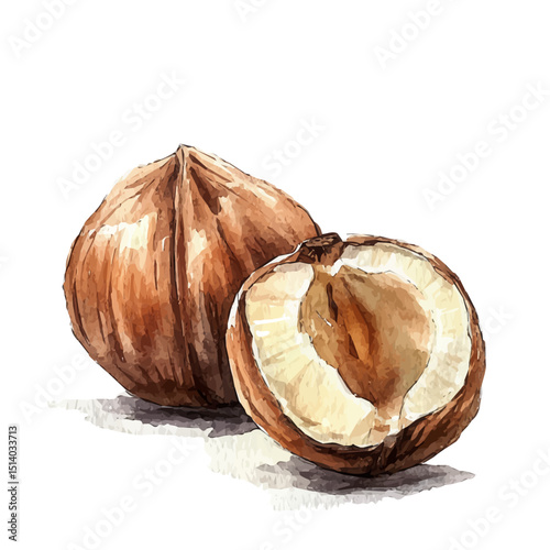 My Watercolor illustration, illustration hazelnut painting isolated on a white background, illustration, AI painting design, vector illustration set, eps format	