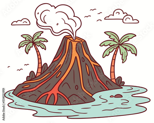style volcanic island with tree vector