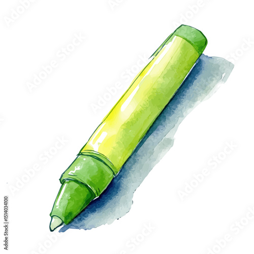 My Watercolor illustration, illustration green highlighter painting isolated on a white background, illustration, AI painting design, vector set, eps format design,