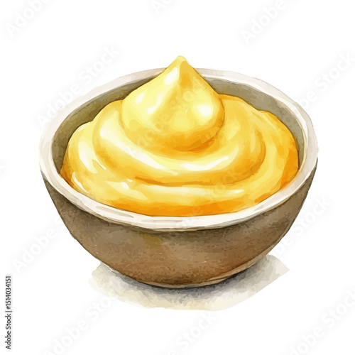 My Watercolor illustration, illustration hollandaise sauce in bowl painting isolated on a white background, illustration, AI painting design, vector set, eps format design,