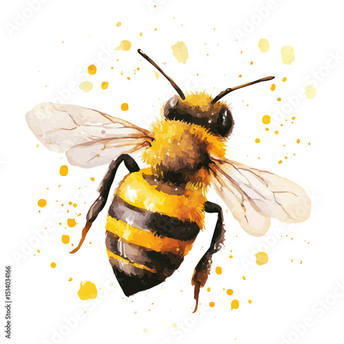 My Watercolor illustration, illustration honey bee painting isolated on a white background, illustration, AI painting design, vector set, eps format design,