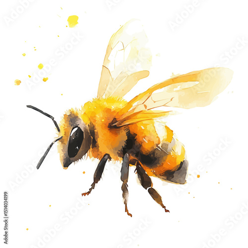 My Watercolor illustration, illustration honey bee painting isolated on a white background, illustration, AI painting design, vector set, eps format design,
