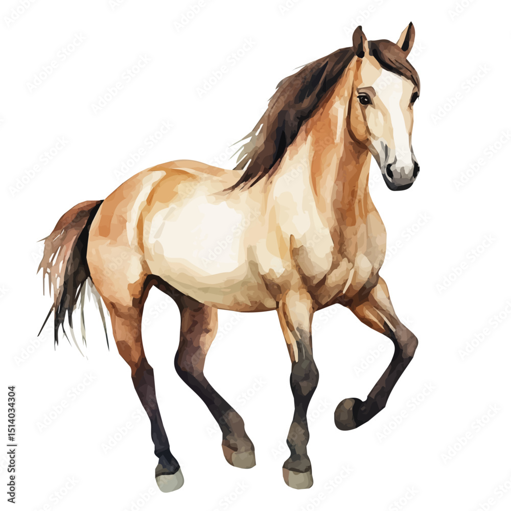 Obraz premium My Watercolor illustration, illustration brown horse painting isolated on a white background, illustration, AI painting design, vector set, eps format design,