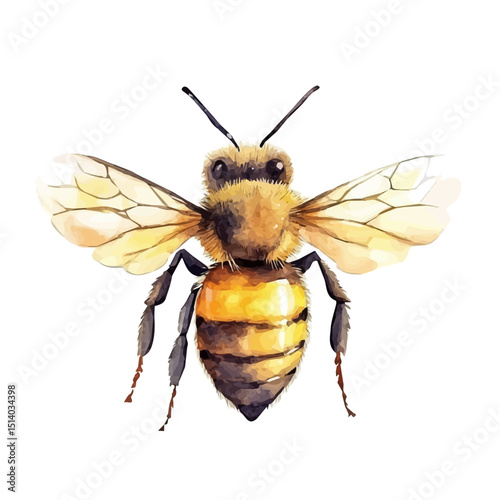 My Watercolor illustration, honey bee painting isolated on a white background, illustration, AI painting design, vector set, eps format design,