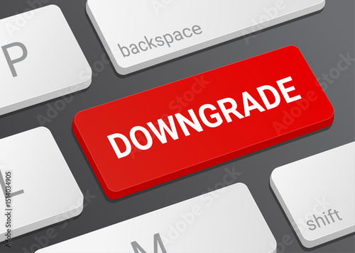 Close Up Downgrade Button on Laptop or Computer Keyboard for Software Rollback, System Restore, and 3D Technology Illustration