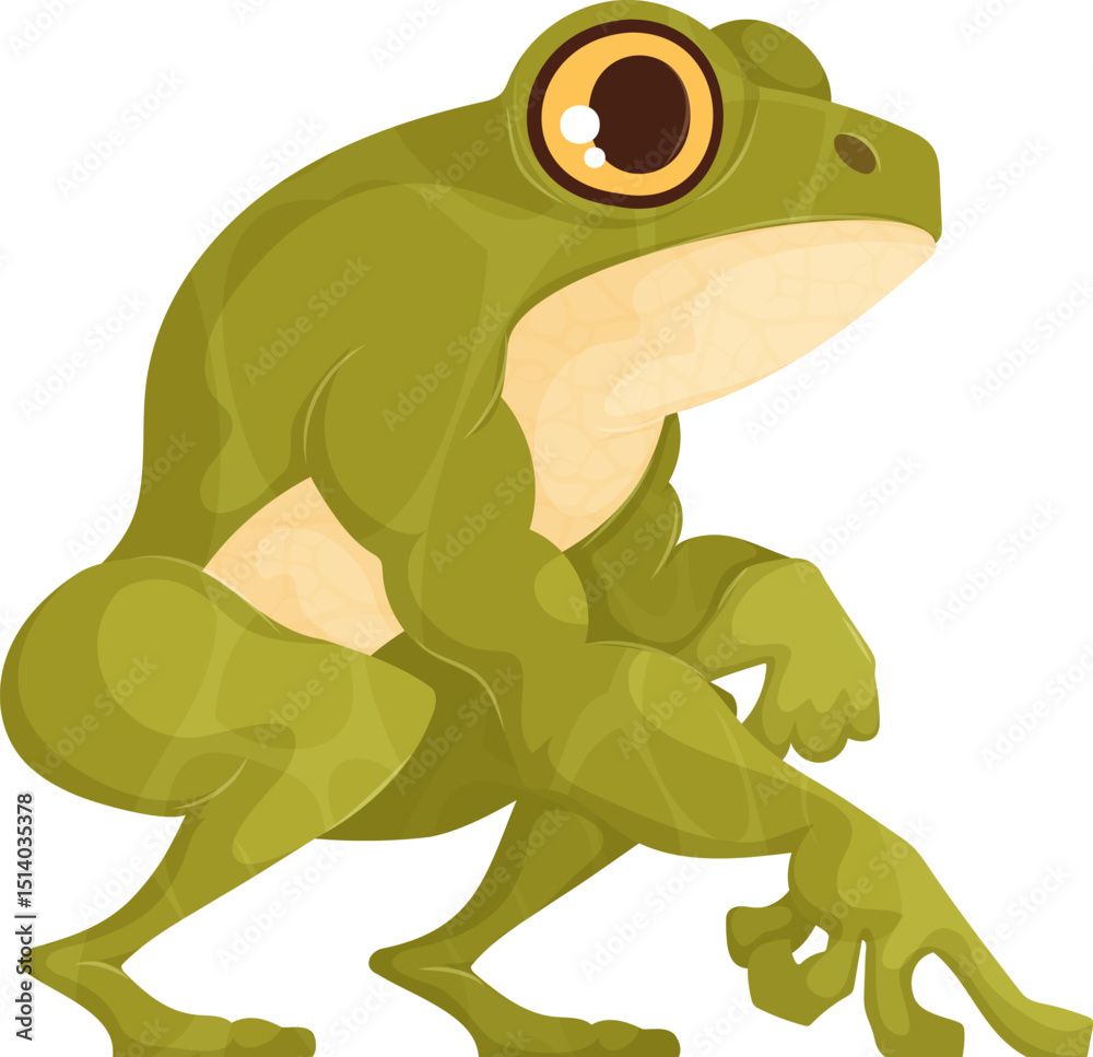 Fototapeta premium Cartoon Illustration of a Muscular, Anthropomorphic Green Frog with Big Eyes.