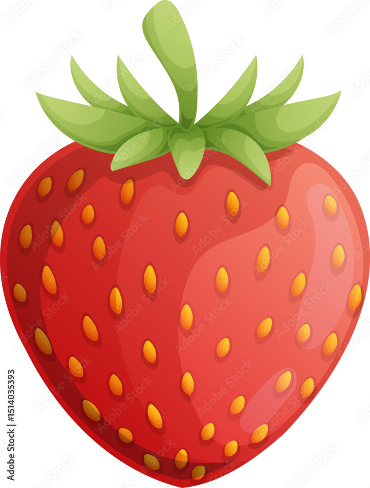 Obraz premium Cartoon Style Single Strawberry, Red and Refreshing, Isolated on White Background.