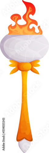 Ornate Magical Staff with Fire, Fantasy Artifact for Wizards and Sorcerers, Glowing.