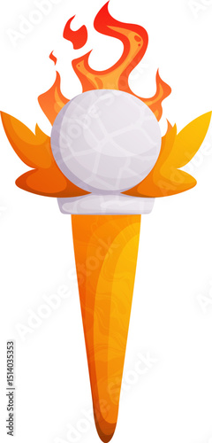 Cartoon Illustration of a Flaming Torch with Ornate Design and Decorative Elements