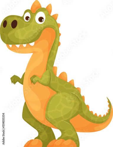 Cartoon Green Tyrannosaurus Rex Character Illustration on White Background.