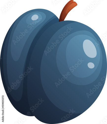 Single Isolated Cartoon Style Plum, a Delicious and Healthy Fruit Illustration.