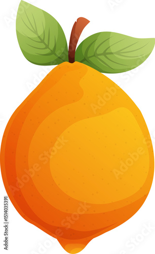 Ripe and Juicy Lemon with Green Leaves Isolated on a White Background, Illustration